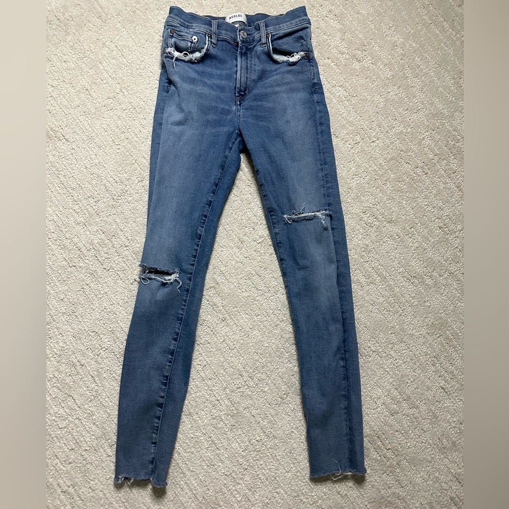 Women’s AGOLDE skinny distressed jeans raw Hemmed (27)